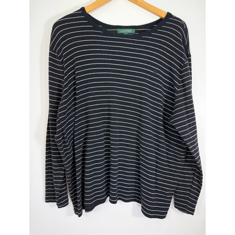 Lauren Ralph Lauren Striped Top Plus 3X Navy Blue White Knit Long Sleeve Cotton